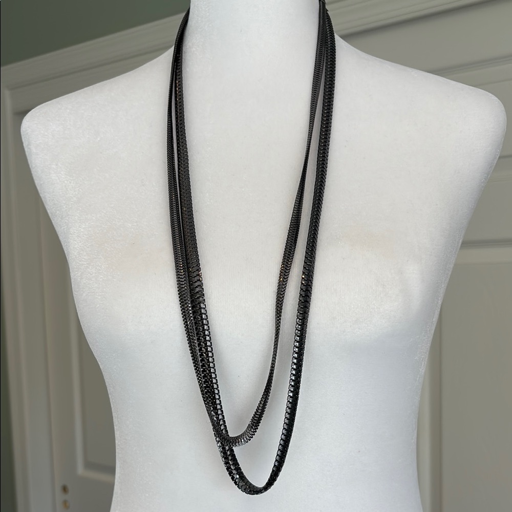 Black Metallic Multi-Strand Necklace with Layered Design